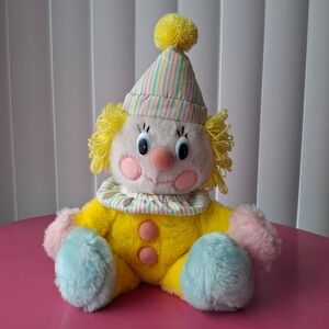 Vintage 1984 Dakin Musical Wind Up Clown Plush Yellow Pastel Working